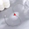 Tobillera de Corazón Rojo Simple y Versátil de Plata de Ley S925 Joyería Elegante Accesorios para el Pie de Playa Tobillera de Corazón Durazno Accesorios para Mujeres