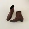 2026 Nuevas Botas Cortas de Mujer para Primavera/Otoño, Punta Cuadrada, Terciopelo, Tacón Bajo, Suela Suave, Cierre Trasero, Alargadoras, Antideslizantes, Resistentes al Desgaste, Zapatos de Moda