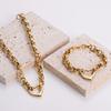 Cadena de acero inoxidable con forma de corazón de melocotón y collar de pulsera con forma de corazón de amor, conjunto grande, cadena de clavícula exagerada, moda hip hop