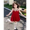 Nova Roupa Infantil Saia para Meninas Chegada de Verão Vestido Infantil Vermelho Sem Mangas Vestido de Princesa para Bebê Vestido de Aniversário