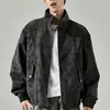 Jaqueta de Motociclista de Couro PU com Gola Alta Desconstruída Americana Masculina Outono Nova Chegada Marca Tendência Design Elevado Streetwear Cool de Malandro Jaqueta de Couro Peça de Roupa Exterior