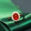 Novo Anel de Pedra Preciosa Rubi Ônix Esmeralda Personalidade Clássico Elegante Feminino Simples Pedra Olho de Gato Banhado a Ouro Micro Zircônia