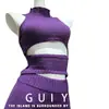 Guiyun Nuvem Rosa Lingerie Sexy Púrpura Puro Suéter Vazado Gola Alta Bodycon Sexy Conjunto de Saia Curta