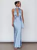 2025 Ropa Nueva Transfronteriza Europea y Americana para Mujer Vestido Sexy de Color Sólido sin Mangas con Escote en V Profundo en la Cintura Espalda Descubierta Vestido para Mujer
