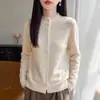 Cardigan de Tricô Gola Alta Meia Manga Longa Feminino Cor Sólida Vazado Solto Versátil Peça de Cima Outwear Outono/Inverno 2026
