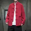 Camisa larga de manga larga de gran tamaño para hombre para primavera y otoño, estilo chino con cuello abotonado, chaqueta tipo traje Tang, corte holgado, color liso, camisa casual de algodón y lino