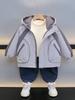 1041 Parka Forrada com Fleece para Meninos 2026 Outono e Inverno Nova Jaqueta Espessa Estilo Coreano para Crianças Pequenas, Roupa de Algodão Patchwork Tendência
