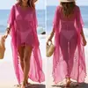 Camisa de Malla Transparente Sexy con Cuello Redondo, Holgada, Corta Delante y Larga Detrás con Borlas, Protección Solar, Vestido Largo para Vacaciones en la Playa de Amazon Transfronterizo
