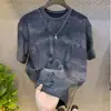 Sudadera con capucha para hombre, estilo veraniego nuevo, versátil, casual, desgastada, llena de estrellas, top degradado, suéter deportivo holgado, camiseta de manga corta