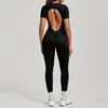 Europeo y Americano Otoño e Invierno Tridimensional Sin Espalda Ajustado Manga Corta Pantalones Una Pieza Deportivo Una Pieza Yoga 88201