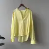 Camisa Protectora del Sol Beishan Tongshu de Tencel y Lino con Cuello para Mujer, Verano Elegante Holgado Adelgazante Manga Larga Top 82525