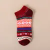 Nuevos Calcetines de Mujer de Primavera Estilo Étnico Calcetines Cortos Retro Artísticos Japoneses Harajuku Calcetines de Tobillo con Bloques de Color Hilo Grueso de Corte Bajo Calcetines de Moda