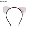 Accesorios Europeos y Americanos para el Cabello de Doble Cara con Lentejuelas Orejas de Gato Diadema de Tela para Niños Diadema Negra de Franela con Lentejuelas