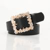 Cinturón de PU para mujer, moderno, combinable, con incrustaciones de flores de diamantes de imitación, decorativo, para vestido de mezclilla.