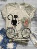 Camiseta informal de manga corta con estampado digital de animales en 3D de dibujos animados para mujer, estación independiente transfronteriza entre Europa y Estados Unidos, 2023