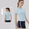 Camiseta de Corrida Feminina de Secagem Rápida, Corte Justo, Camiseta Esportiva Curta Respirável com Painéis Laterais em Mesh, Ajuste na Cintura, Emagrecimento, Top Fitness Yoga de Manga Curta