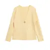 Para Moda de Mujer de Verano 2025 Transfronteriza Europea y Americana Diseño Versátil Cardigan de Punto Simple con Cuello en V
