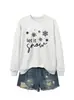 Estação Independente Amazon Wish Casual e Versátil Elegante Feminino Let It Snow Floco de Neve Gola Redonda Manga Longa Moletom