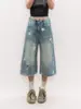 Jeans Vintage Acortados Rectos Desgastados para Mujer, Nuevo Estilo de Verano, Tallas Grandes Ajuste Holgado, Pantalones de Mezclilla de Pierna Ancha Adelgazantes