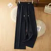 Calças Casuais Femininas Verão Finas 2026 Novas Cintura Elástica Caimento Solto Perna Reta Emagrecedoras Cordão Versátil Calças Cropped