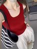 Camisola de Punto Acanalada Roja con Cuello en U para Mujer, Ropa Exterior de Verano, Cobertura Lateral del Busto, Ajuste Slim, Top sin Mangas, Espalda Hermosa