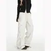 Calças Cargo Trendy com Cordão Estilo Americano para Homens e Mulheres, High Street Soltas Tendência Perna Reta Design Solto Nicho Calças Casuais