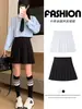 Falda Plisada Rusa para Mujer, Nueva Falda Media Adelgazante de Cintura Alta para Primavera y Verano, Estilo Japonés Talla Grande JK Blanca de Corte A