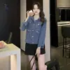 Em estoque Casaco Curto Jeans Feminino Curto Primavera e Outono Estilo Coreano Novo Manga Longa Slim Fit Jaqueta com Capuz Versátil Top para Estudante