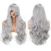 Peruca de animação cos transfronteiriça franja oblíqua multicolorida 80cm universal longo cabelo cacheado alta temperatura peruca de seda cobertura total da cabeça atacado