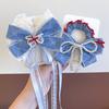 Tiara de Laço em Jeans Princesa Crianças Grampo de Cabelo Menina Pequena Faixa de Cabelo com Pérolas Corda de Cabelo para Meninas Elástico que Não Machuca o Cabelo