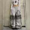 Pantalones de Chándal Anchos de Pierna Cortada con Estampado de Letras Cruzadas Tie-Dye de la Calle Principal Americana Unisex para Danza Jazz Pantalones Casuales con Caída Modernos