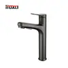 Grifo para lavabo de mesa tipo extraíble agua fría y caliente elevado latón pistola de lavado de baño gris grifo para lavabo de mesa de lavado a mano