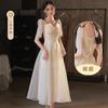 Vestido de Dama de Honor Champagne 2025 Nuevo Boda Petite Grupo Hermana Vestido de Graduación Estudiantil Falda Femenino Otoño Estilo Largo