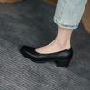 Sapatos Baixos Confortáveis com Salto Grosso e Solado Macio Sapatinhos Decotados 2025 Elegantes Sapatos Femininos de Aeromoça Salto Alto Bico Redondo Versáteis Sapatos Profissionais para Trabalho