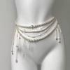 Corrente de Cintura Empilhada com Borla de Pérolas Doces em Camadas, Fashionável e Exquisita, com um Toque de Luxo de Nicho e Temperamento Elegante, Acessórios de Cintura Combinando, em Estoque