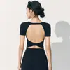Nuevo top deportivo sin espalda para mujer, verano, con copas fijas en el pecho, hermoso diseño en la espalda, ropa para Pilates y yoga, de manga corta, se puede usar al aire libre como ropa de fitness
