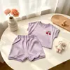 Conjunto Nuevo de Camiseta con Rayas de Cereza para Niños, Nuevo Conjunto de Ropa para Niñas Pequeñas, Conjunto de Dos Piezas, Ropa para Niñas Estilo Ins