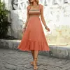 Estación Independiente de Amazon 2025 Nuevo Verano Europeo y Americano Falda con Tirantes Transfronteriza Dobladillo en A Empalme Vestido de Estilo Étnico