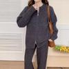 Traje de punto estilo coreano estilo holgazán para mujer Otoño e Invierno Nueva Llegada Suéter con cremallera de hoyo Chaqueta Casual Pantalones de pierna ancha Conjunto de dos piezas
