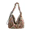 2025 Nueva Bolso de Hombro de Felpa a Cuadros Gran Capacidad Contraste de Color Dopamina Bolso de Mano Versátil para el Uso Diario de Mujer