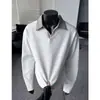 Camiseta de outono gola V ombro normal lapela xadrez pied-de-poule polo de manga comprida masculina folgada estilo americano camada interna camisa base moletom