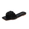 Zapatillas tejidas de estilo coreano para mujer, sandalias planas de gran tamaño con cabeza cuadrada a la moda, estilo coreano