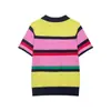 Atacado Fabricante de Roupas Femininas Transfronteiriço 2026 Moda Europeia e Americana Blusa de Tricô Listrada Manga Curta Gola Polo Color-Blocking