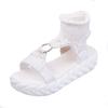 Sandalias Coloridas para Mujer Nuevas de Suela Gruesa Suave Punta Abierta de Lana con Botón Redondo Slip-On Plataforma Estilo Romano