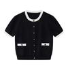 Tops de Nicho Moda de Hong Kong y Americana/Elegancia Estilo Francés Cárdigan de Punto de Manga Corta con Cuello Redondo