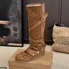 Sandálias plataforma femininas de cano longo, com uso bidirecional, novo estilo verão 2026, com fivela de cinto e design de cano de bota, sapatilhas Mary Jane estilo balé