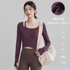 Ropa de Yoga de Nuevo Estilo para Mujer, Tops Elegantes Adelgazantes con Almohadillas en el Pecho, Ropa Profesional de Entrenamiento Pilates Fitness, Manga Larga para Mujer