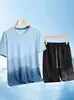 Conjunto de Camiseta de Manga Curta de Seda de Gelo Masculino Verão Esportes Secagem Rápida Bola Fitness Tendência Camiseta Esportiva de Meia Manga Corrida