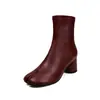 Botas femininas justas super elásticas, novo estilo outono e inverno, salto médio grosso, zíper lateral, botas com bico dividido, botas femininas curtas elásticas