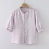 Cardigan de Gasa de Doble Capa para Mujer con Cuello Alto de Encaje de Color Sólido, Manga Corta, Estilo Nuevo de Verano 2026